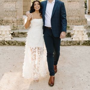 HELSI AUDREY SQUARE-NECK FLORAL APPLIQUE SHEER MIDI DRESS